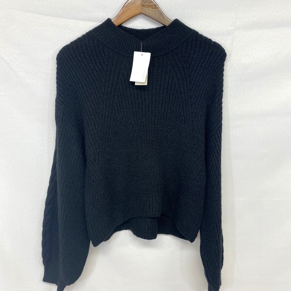 BP | Black Cable Knit Balloon Sleeve Sweater - Picture 2 of 5